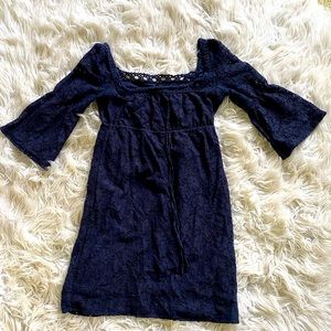Laundry navy lace dress with bell sleeves